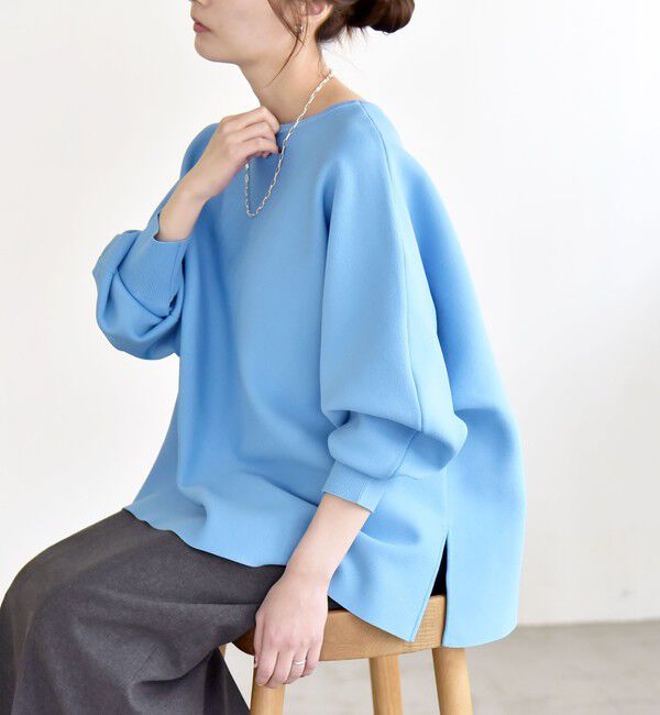 quaranciel「quaranciel:〈手洗い可能〉ボートネック ワイド ニット プルオーバー」|ニット・セーター|ライトブルー