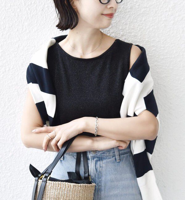 SHIPS for women「〈手洗い可能〉ラメ 2WAY ノースリーブ プルオーバー」|タンクトップ|ブラック