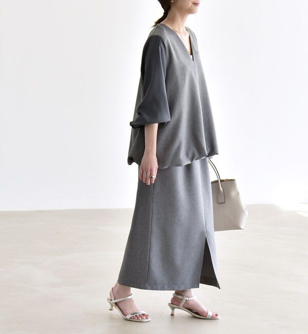 quaranciel「quaranciel:〈洗濯機可能〉Vネック ブラウス & Iライン スカート セットアップ」|ワンピース|