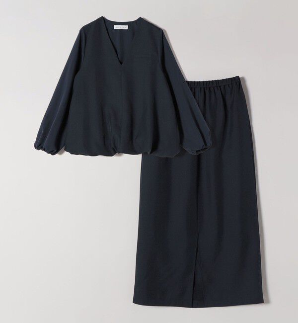 quaranciel「quaranciel:〈洗濯機可能〉Vネック ブラウス & Iライン スカート セットアップ」|ワンピース|