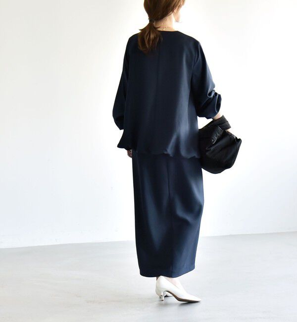 quaranciel「quaranciel:〈洗濯機可能〉Vネック ブラウス & Iライン スカート セットアップ」|ワンピース|