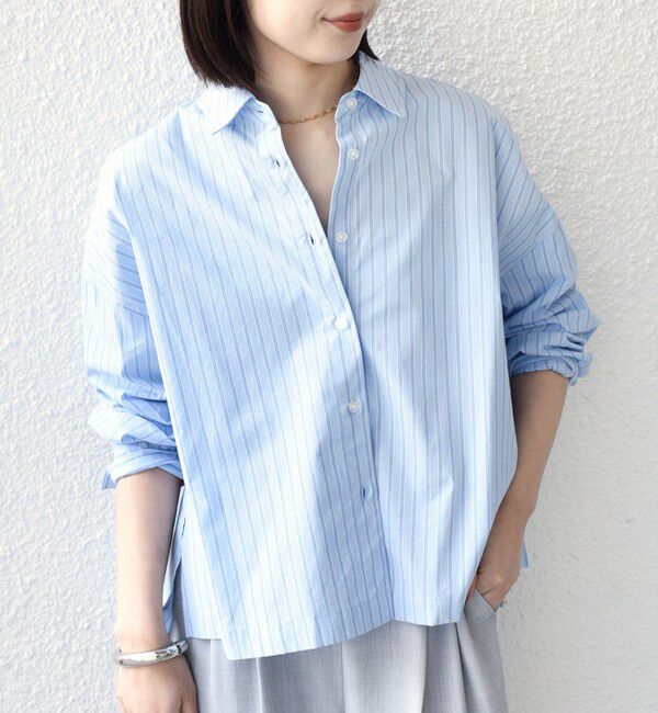 SHIPS Colors 「SHIPS Colors:〈手洗い可能〉カラー ストライプ クロップド シャツ」|シャツ・ブラウス|