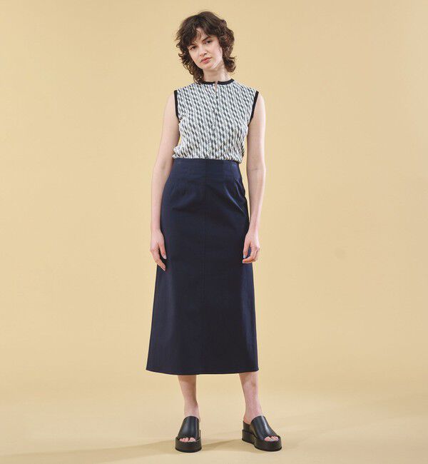 DES PRES「コットンストレッチ フレアフィットトラペーズスカート」|台形|