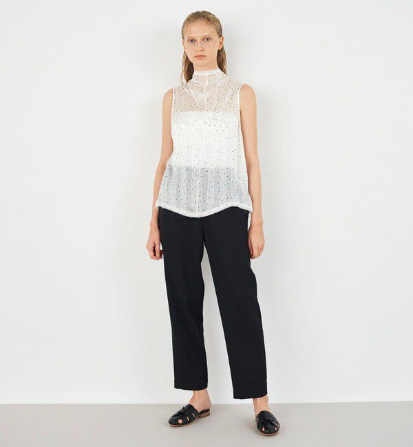 DES PRES「シルクシフォンストライプドット ハイネックノースリーブブラウス」|シャツ・ブラウス|