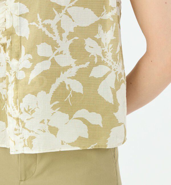 SOULEIADO「コットンリネンプリント フリルネックブラウス」|シャツ・ブラウス|