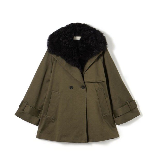 DES PRES「コットンサテン ムートンカラーコート」|トレンチコート|57 カーキ
