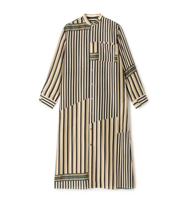 GALERIE VIE「シルクハブタエストライププリント バンドカラーシャツワンピース」|ワンピース|46 ブラウン系