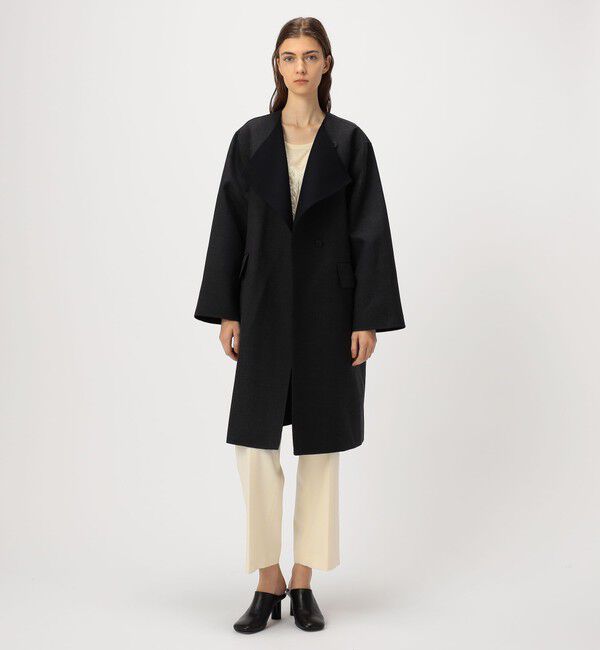 DES PRES「ダブルフェイスツイル オープンカラーコート」|ノーカラーコート|