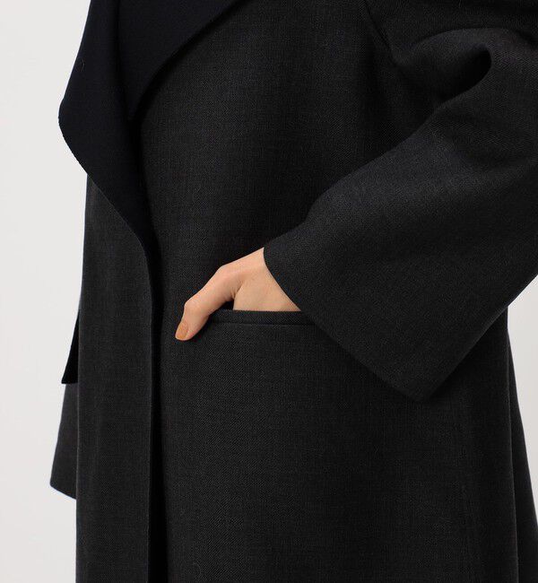 DES PRES「ダブルフェイスツイル オープンカラーコート」|ノーカラーコート|