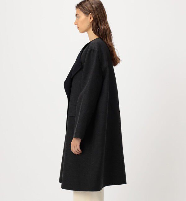 DES PRES「ダブルフェイスツイル オープンカラーコート」|ノーカラーコート|