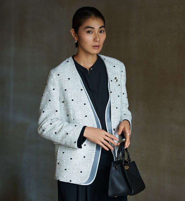 Ballsey「ラッピングツイード Vカラージャケット」|ノーカラージャケット|