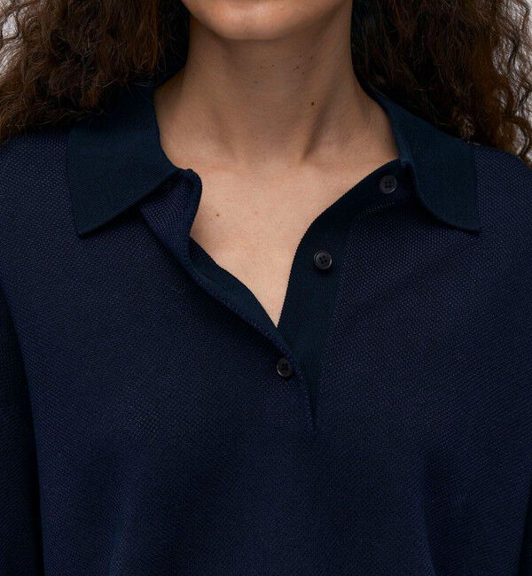BACCA「ダブルカラーピケ ワイドポロカラーロングスリーブ」|ポロシャツ|