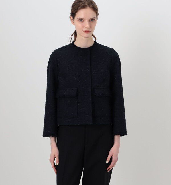 Ballsey「コットンスラブツイード セミダブルクルーネックジャケット」|ノーカラージャケット|