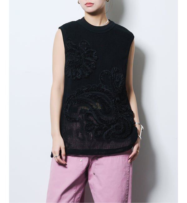  「TAAKK MESH EMBROIDERY TANK TOP TA26SS-JR075：カットソー」|Tシャツ・カットソー|ブラック