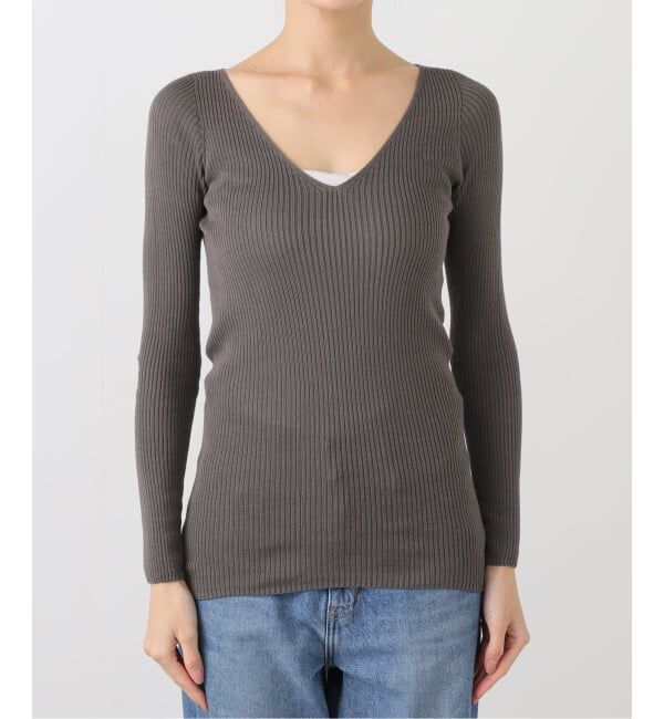 EMILYWEEK「シルク混リブVネックプルオーバー」|Tシャツ・カットソー|