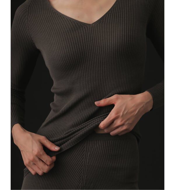 EMILYWEEK「シルク混リブVネックプルオーバー」|Tシャツ・カットソー|