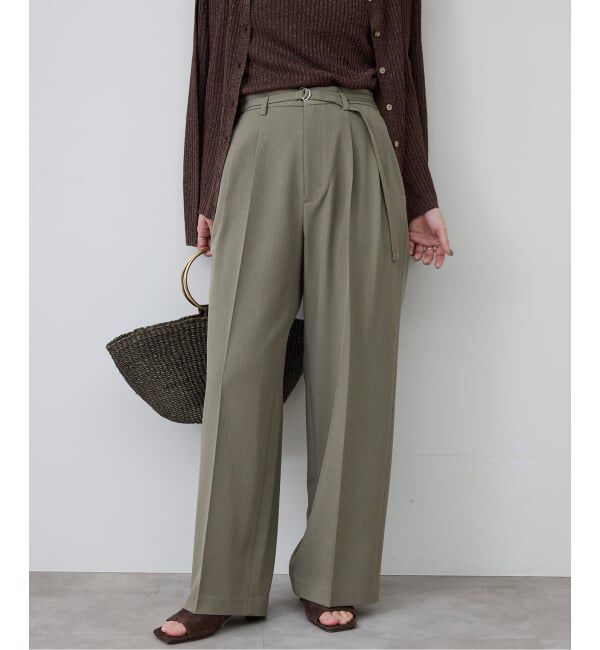 SLOBE IENA「《4サイズ展開》ベルテット2タックストレートパンツ」|スラックス|
