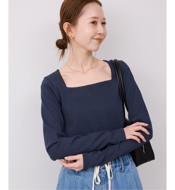 SLOBE IENA「スクエアネックテレコプルオーバー」|Tシャツ・カットソー|ネイビー