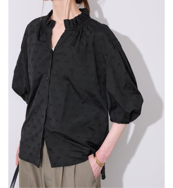 SLOBE IENA「《WEB・一部店舗限定》フラワー刺繍5分袖ブラウス」|シャツ・ブラウス|ブラック