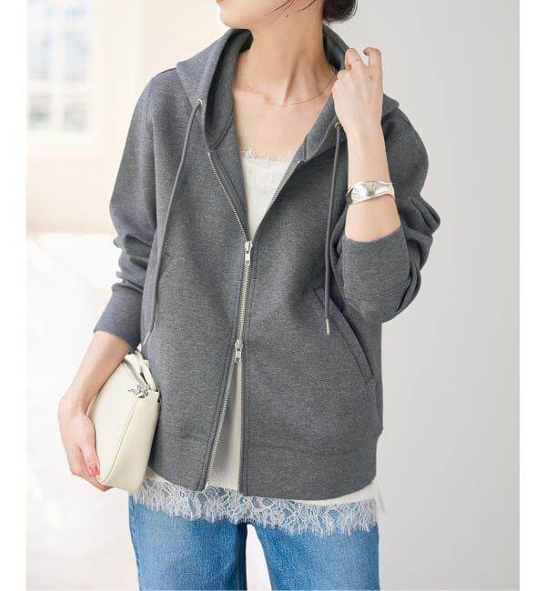 Spick and Span「《追加4》ストレッチジップフードパーカー」|パーカー|グレー