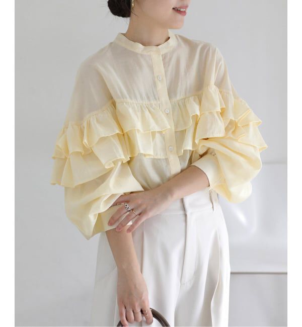  「【洗える】ダブルフリルシャツ」|シャツ・ブラウス|イエロー B