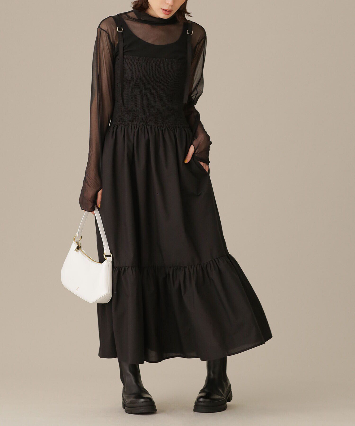 nano･universe「LB.03/シャーリングワンピース」|ワンピース|ブラック