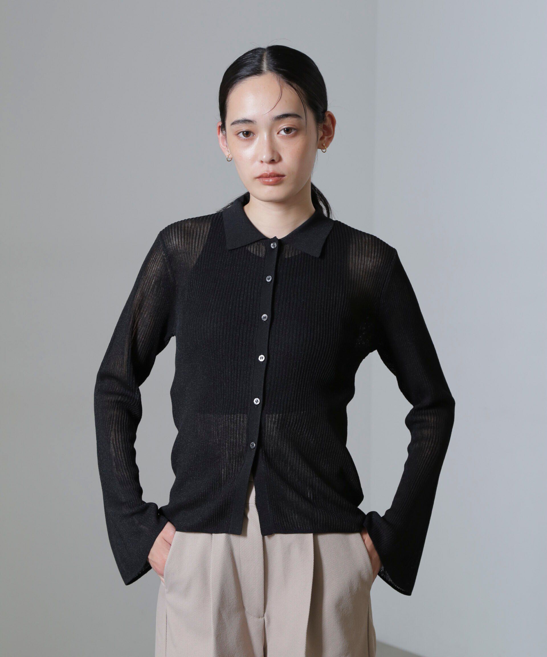 nano･universe「シアーブライトリブ衿付きカーディガン」|ニット・セーター|