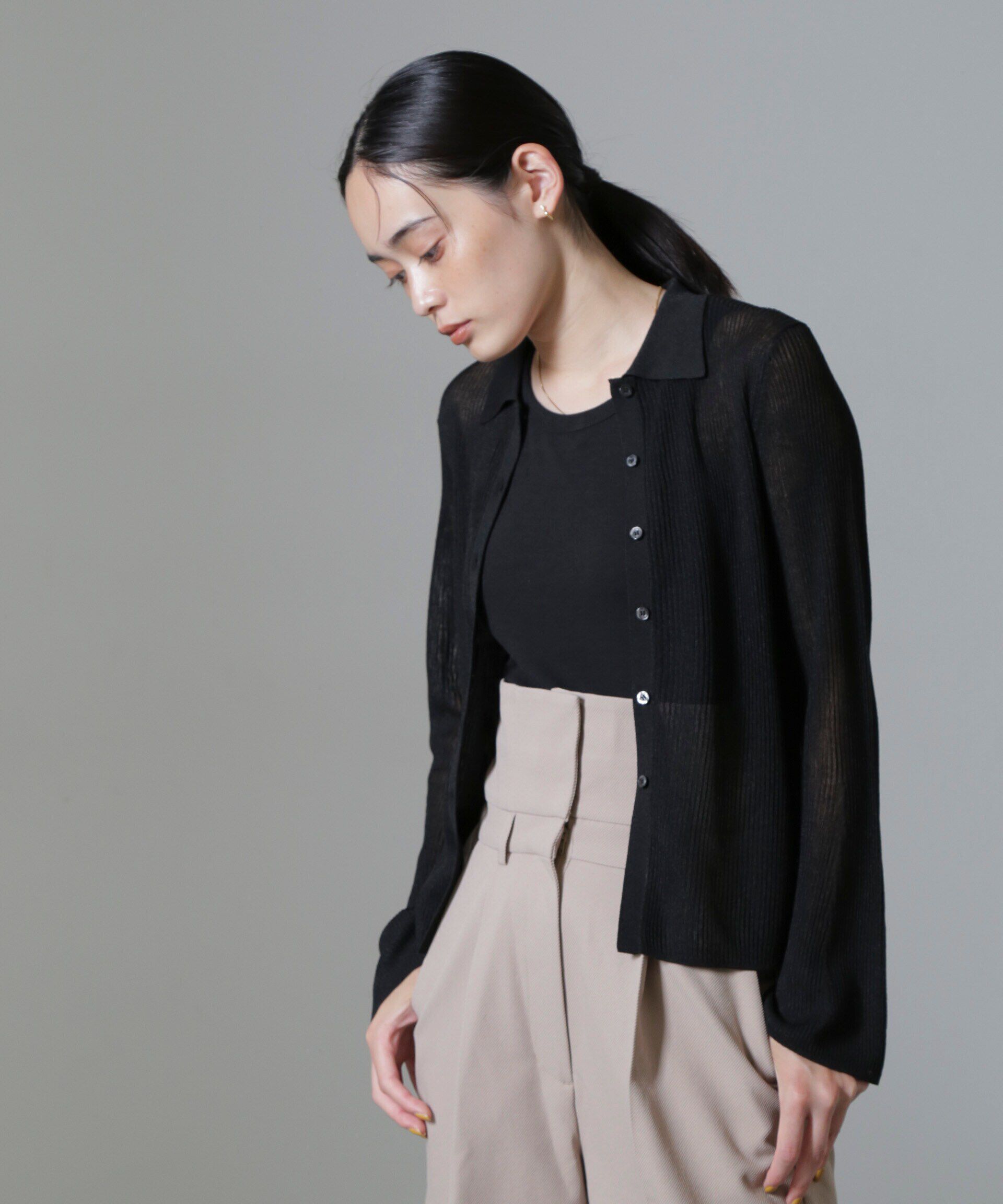 nano･universe「シアーブライトリブ衿付きカーディガン」|ニット・セーター|