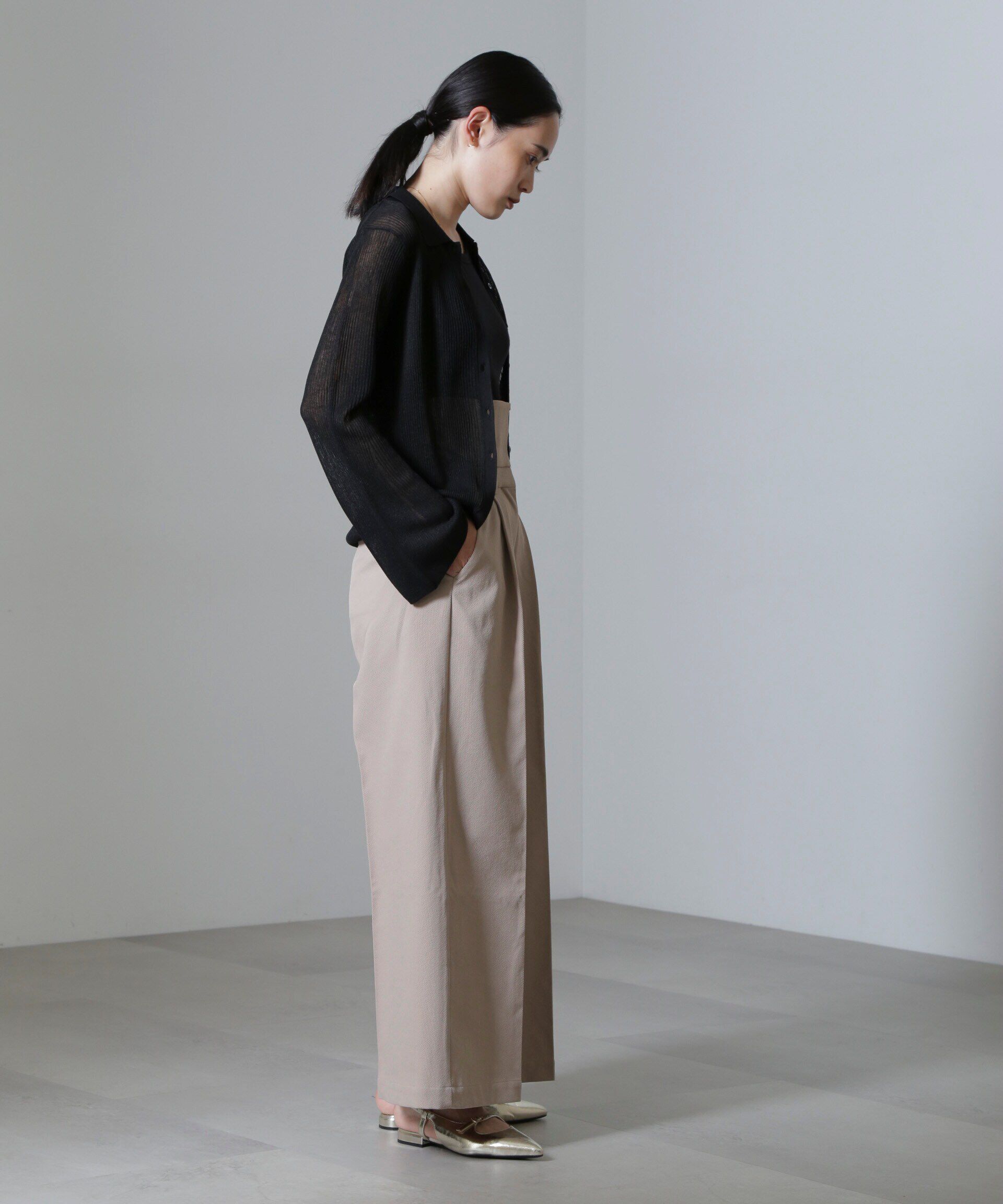 nano･universe「シアーブライトリブ衿付きカーディガン」|ニット・セーター|