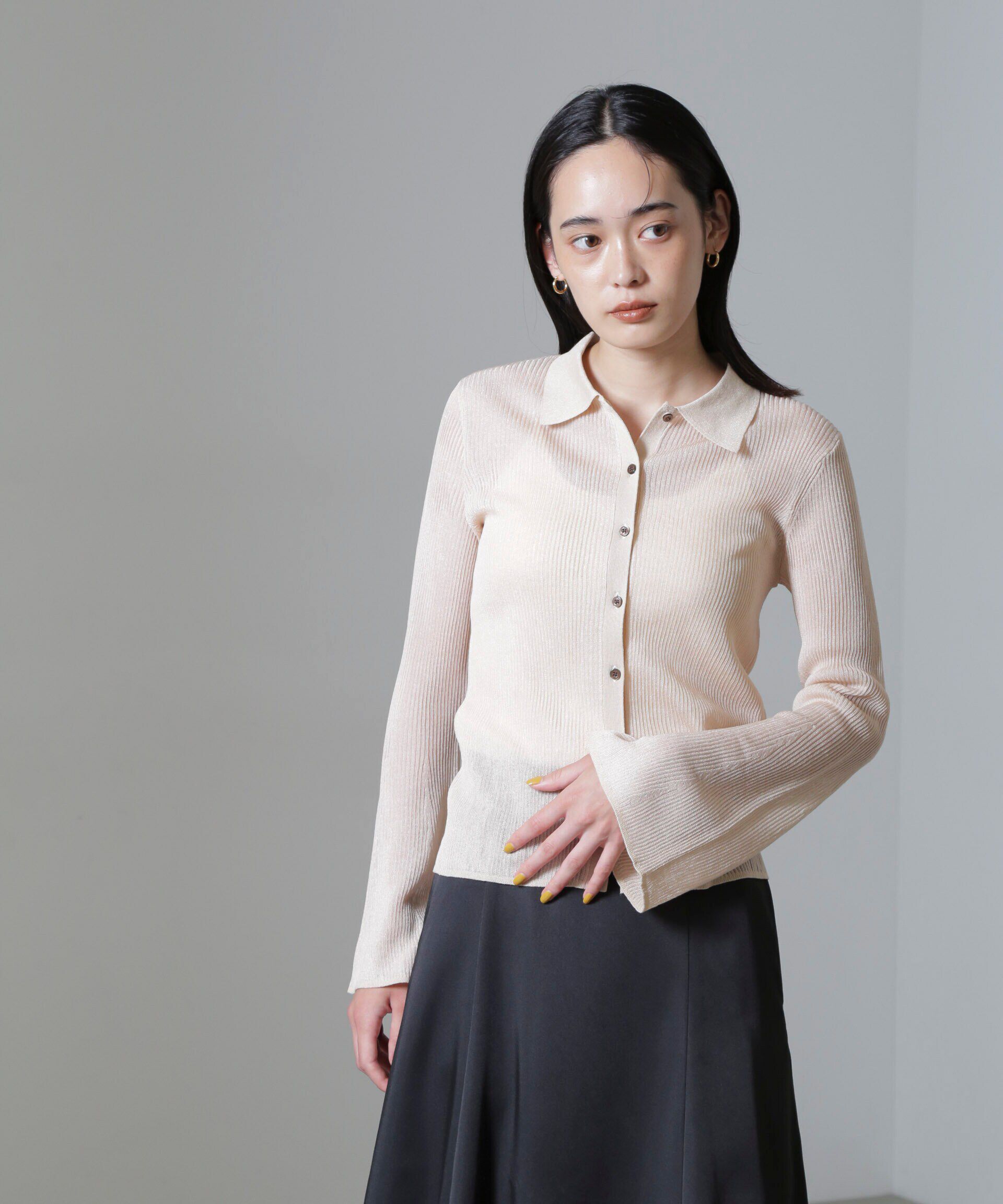 nano･universe「シアーブライトリブ衿付きカーディガン」|ニット・セーター|