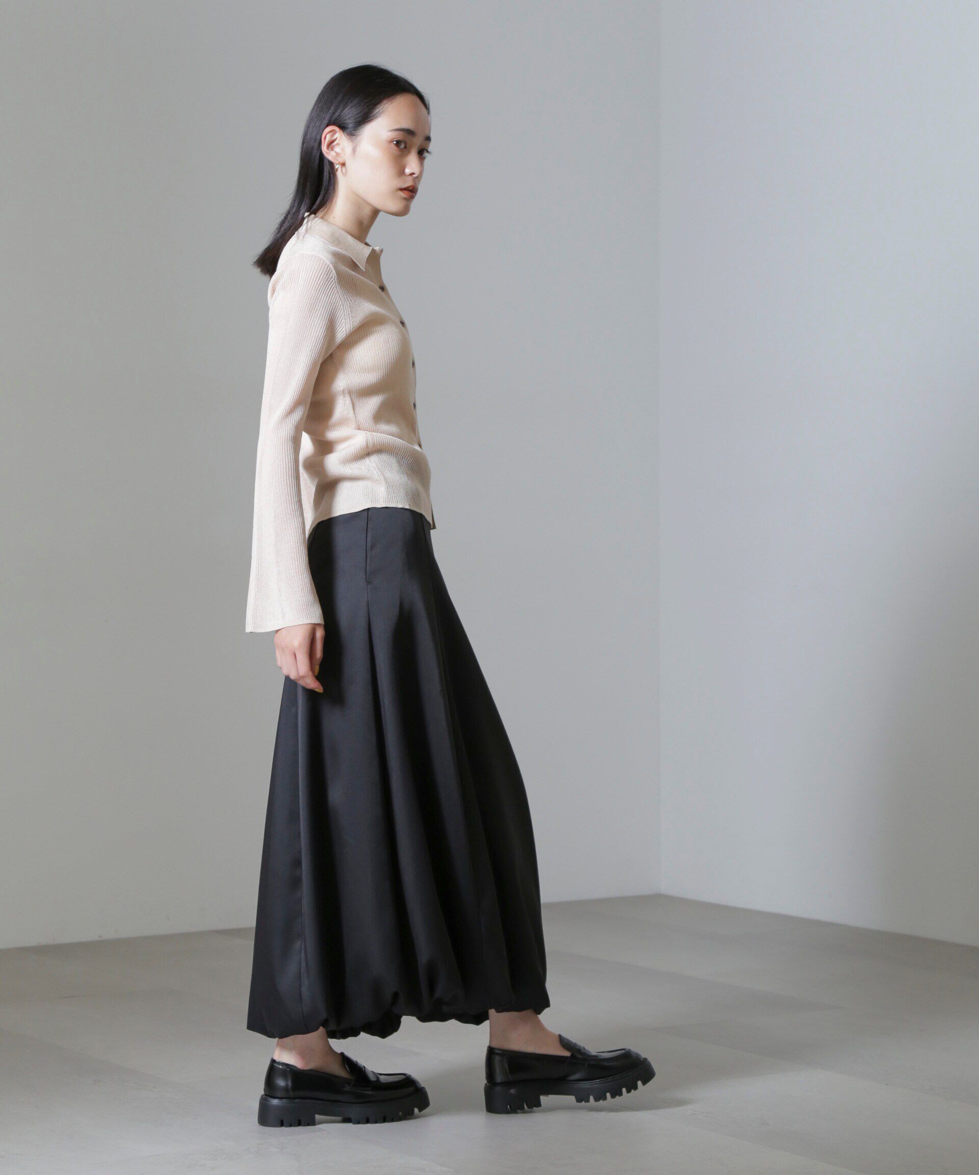 nano･universe「シアーブライトリブ衿付きカーディガン」|ニット・セーター|