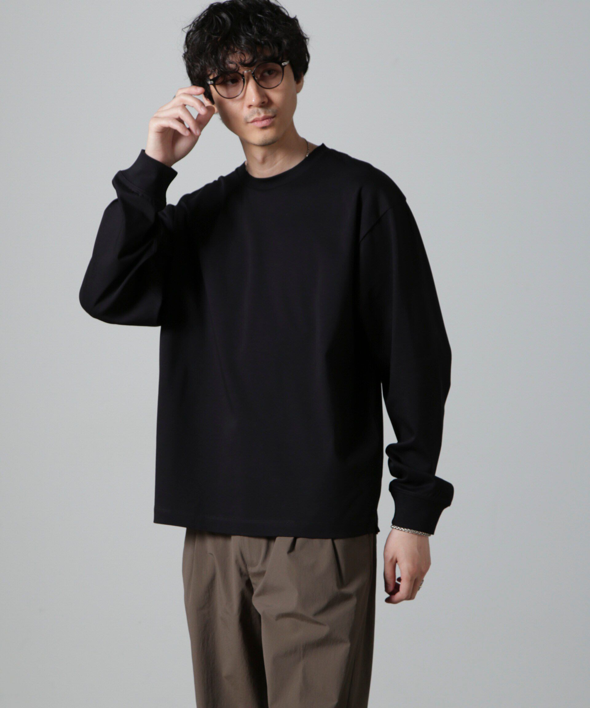 nano･universe「アンチスメル BIG クルーネックTシャツ 長袖」|Tシャツ・カットソー|ブラック