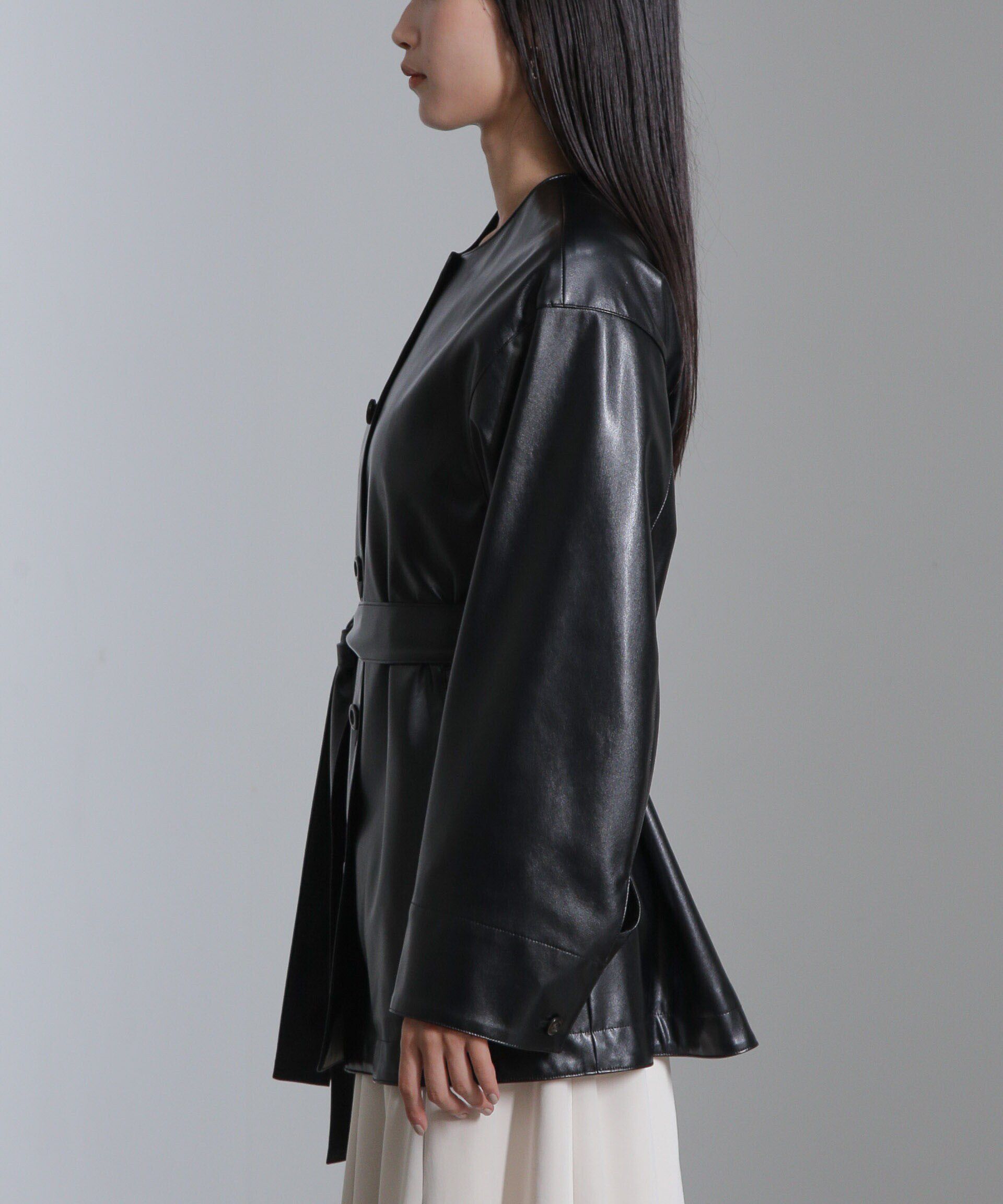 nano･universe「フェイクレザーベルテッドジャケット(セットアップ可)」|テーラードジャケット|