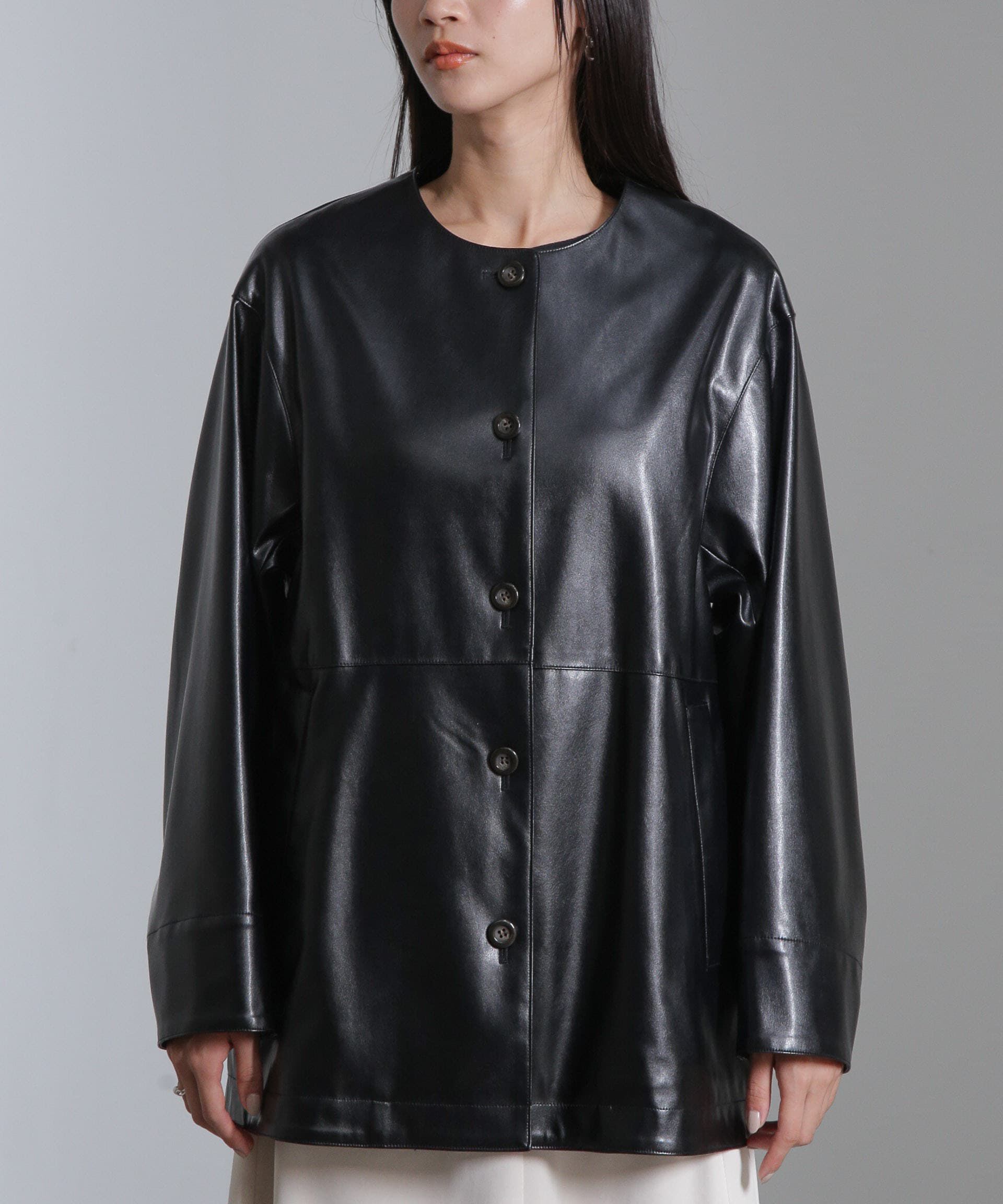 nano･universe「フェイクレザーベルテッドジャケット(セットアップ可)」|テーラードジャケット|