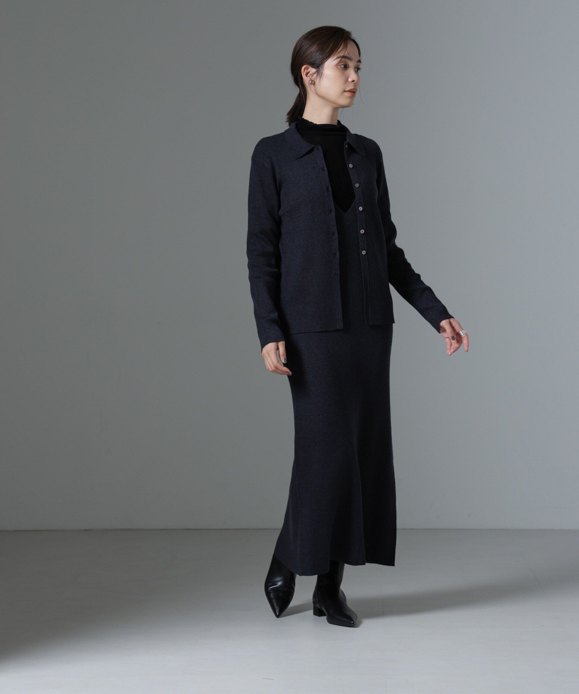 nano･universe「ニットキャミワンピース+ニットポロカーディガンSET」|ワンピース|