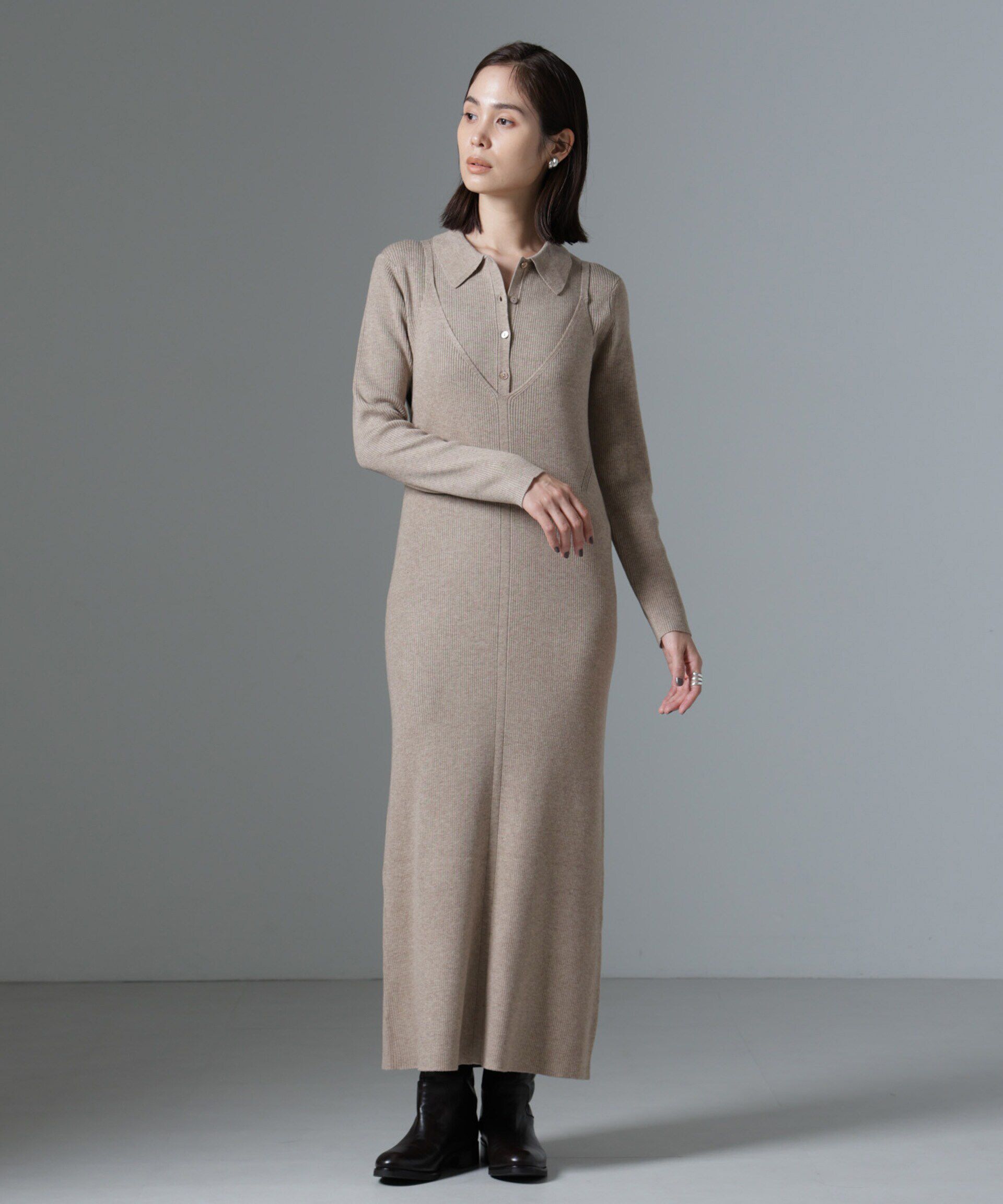 nano･universe「ニットキャミワンピース+ニットポロカーディガンSET」|ワンピース|