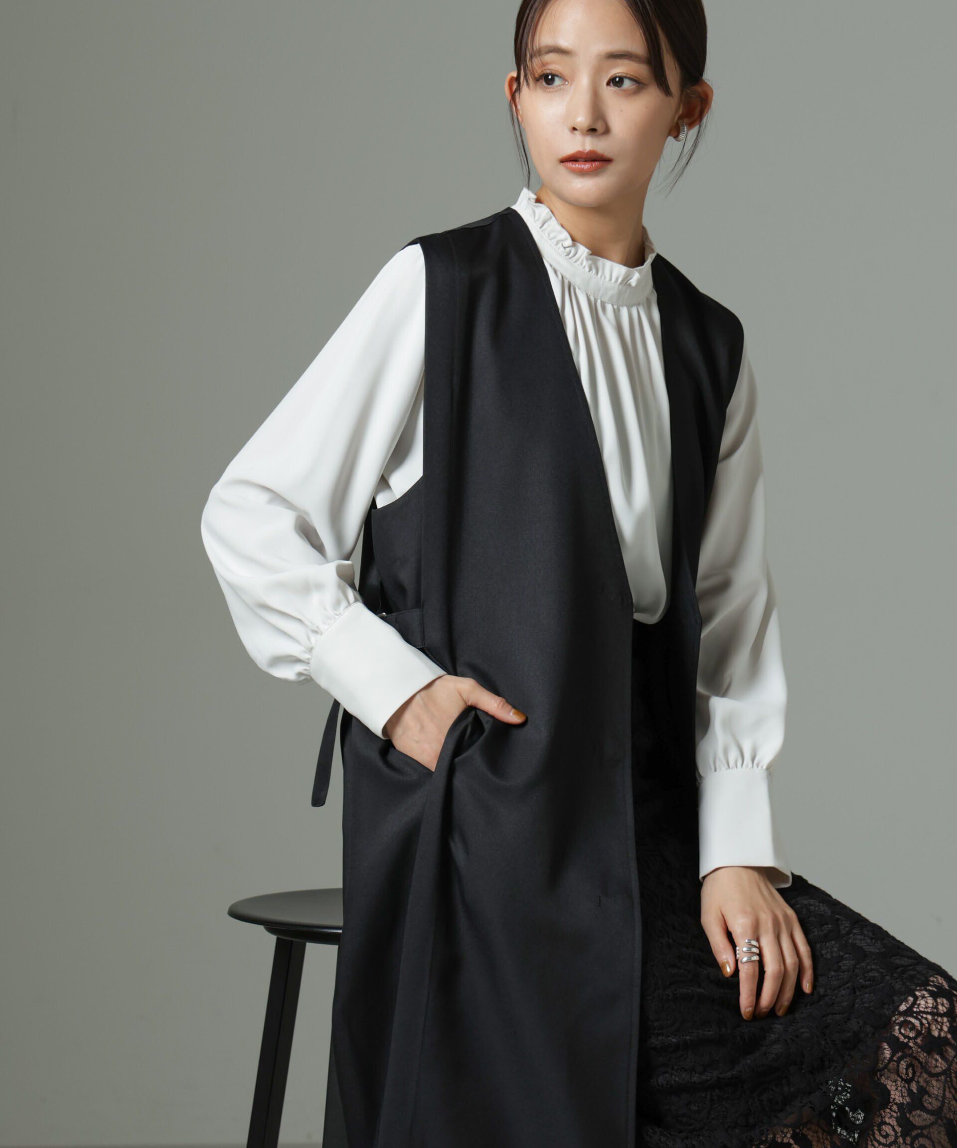 nano･universe「サイドベルトロングジレ（セットアップ可）」|テーラードジャケット|ブラック