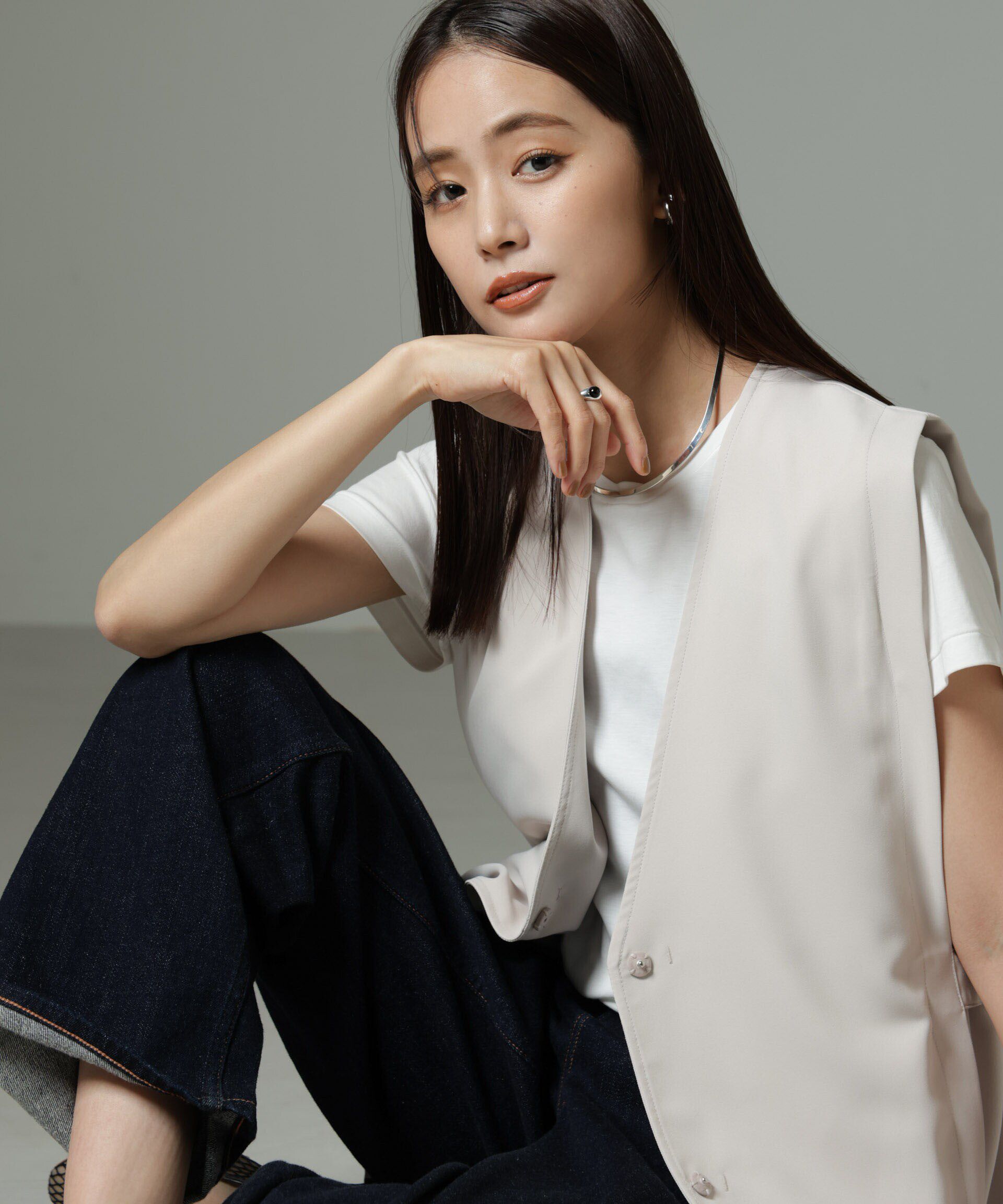 nano･universe「サイドベルトロングジレ（セットアップ可）」|テーラードジャケット|ライトベージ 1