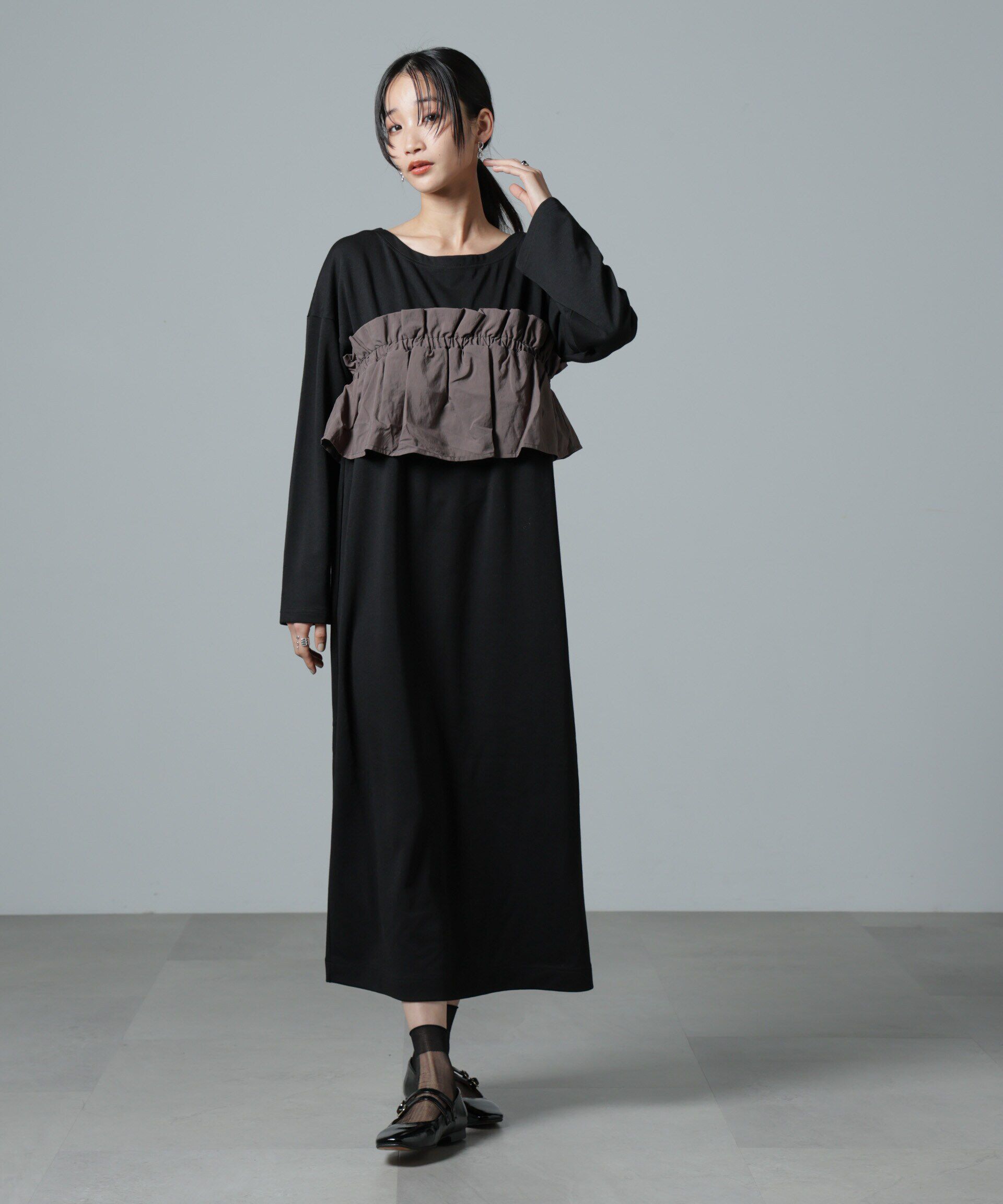 nano･universe「ビスチェレイヤード風カットワンピース」|ワンピース|ブラック