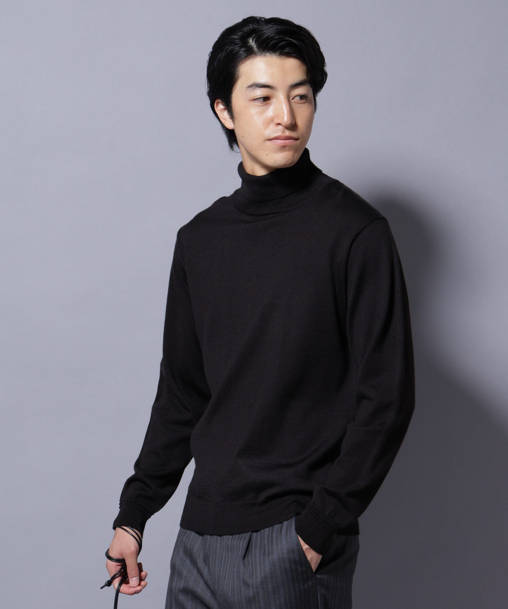 nano･universe「タスマニアミックスタートルニット」|ニット・セーター|ブラック