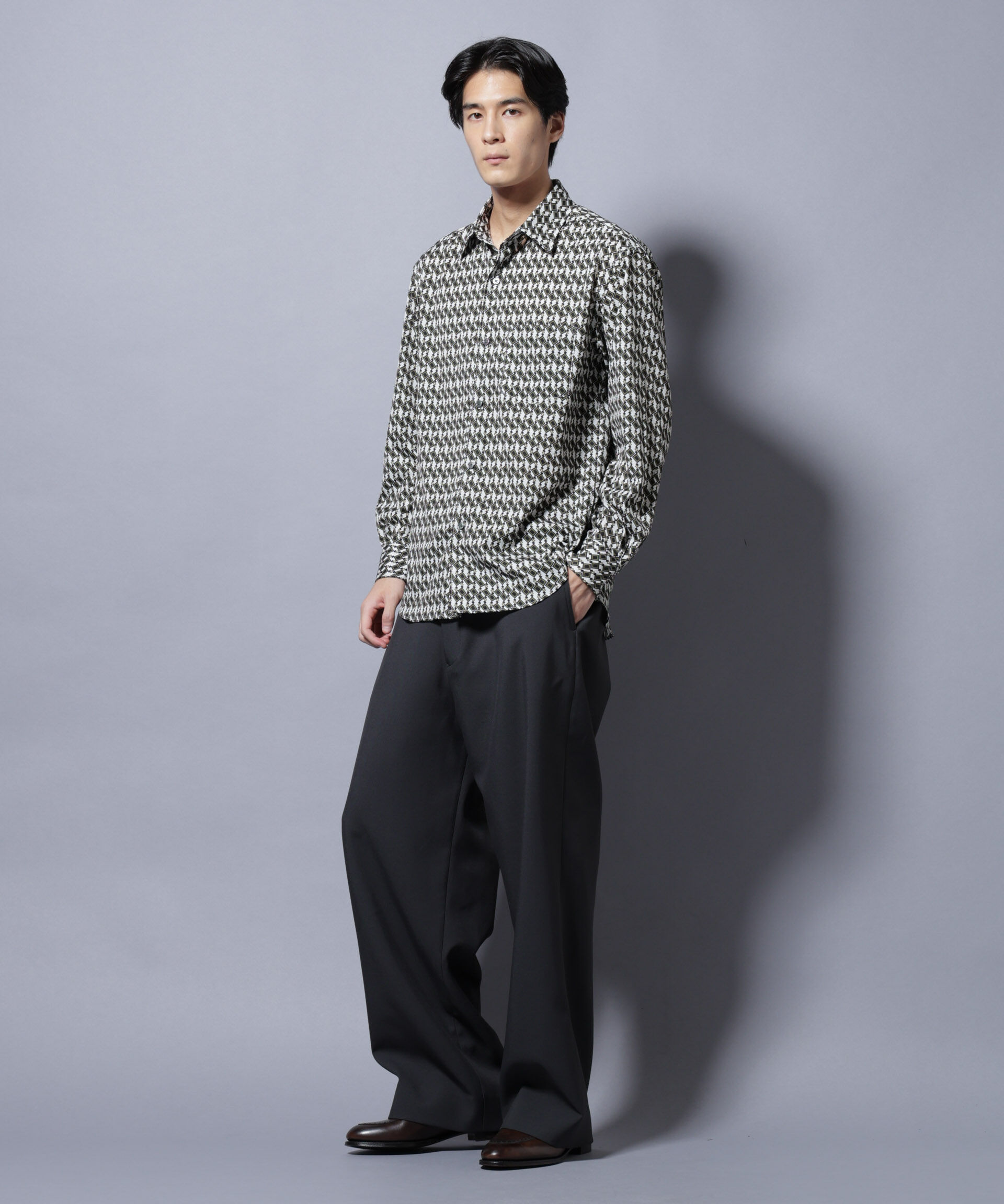 nano･universe「「EDITORIAL PRINT」シルキータッチシャツ」|シャツ・ブラウス|