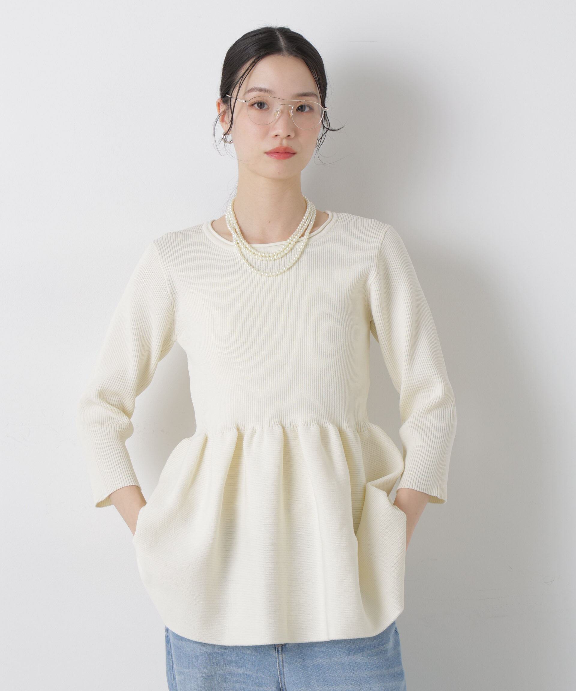 nano･universe「洗濯機洗い可スポンディッシュニットペプラムシルエットトップス」|ニット・セーター|