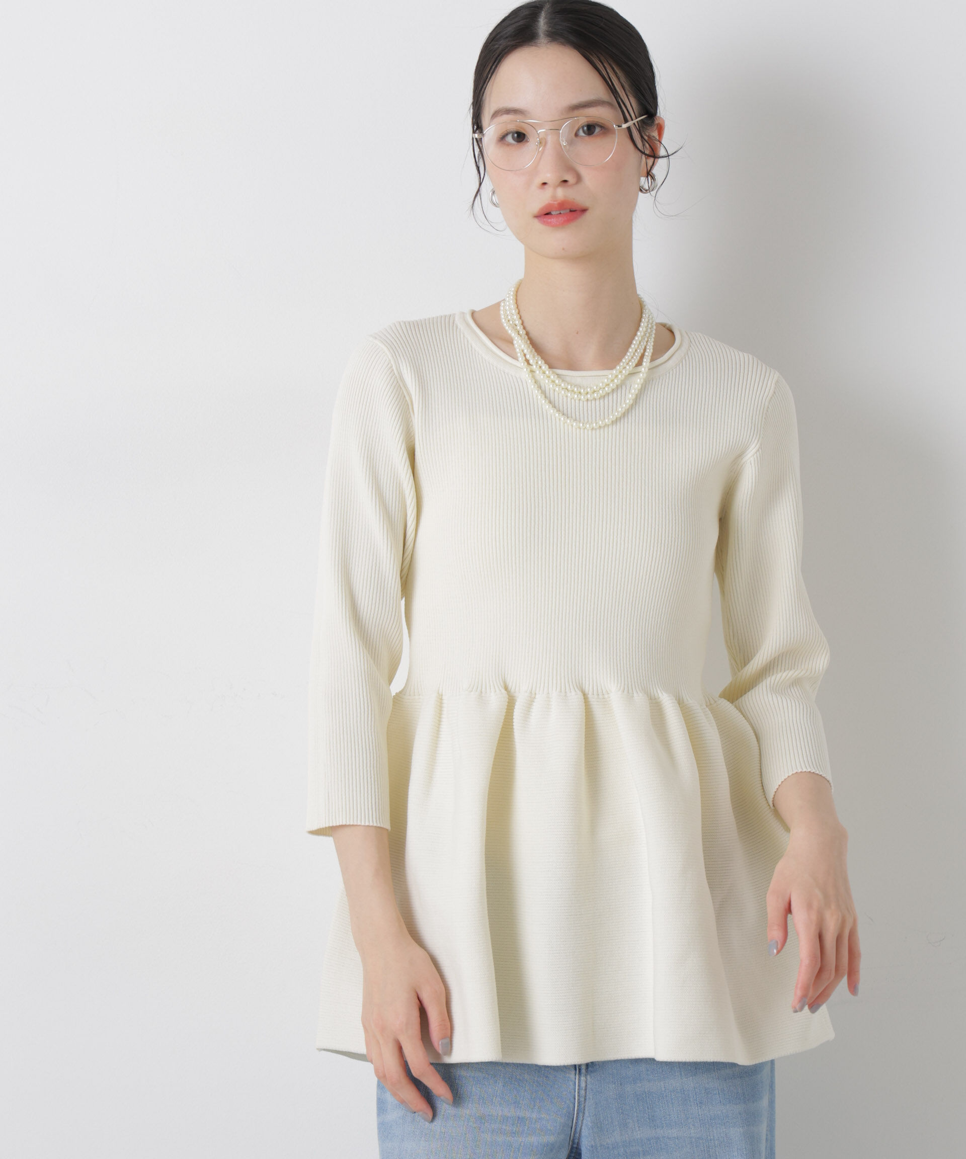 nano･universe「洗濯機洗い可スポンディッシュニットペプラムシルエットトップス」|ニット・セーター|