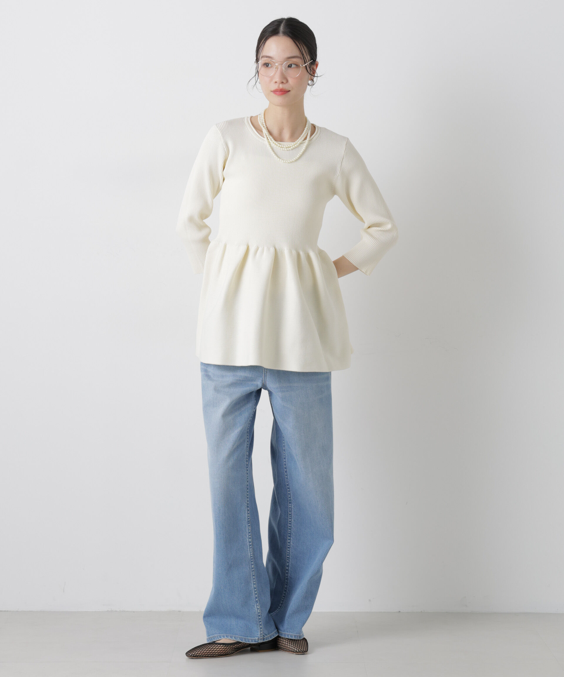 nano･universe「洗濯機洗い可スポンディッシュニットペプラムシルエットトップス」|ニット・セーター|