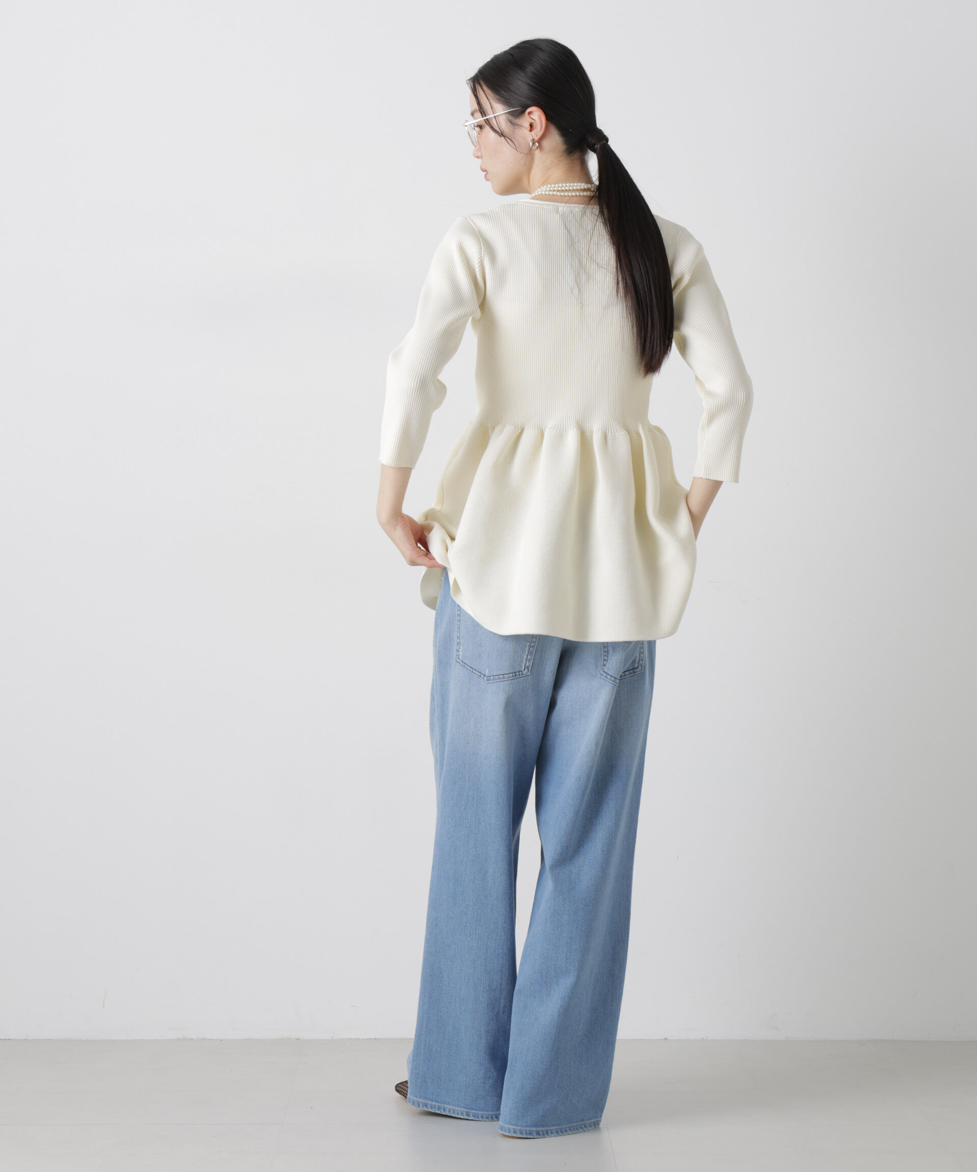 nano･universe「洗濯機洗い可スポンディッシュニットペプラムシルエットトップス」|ニット・セーター|