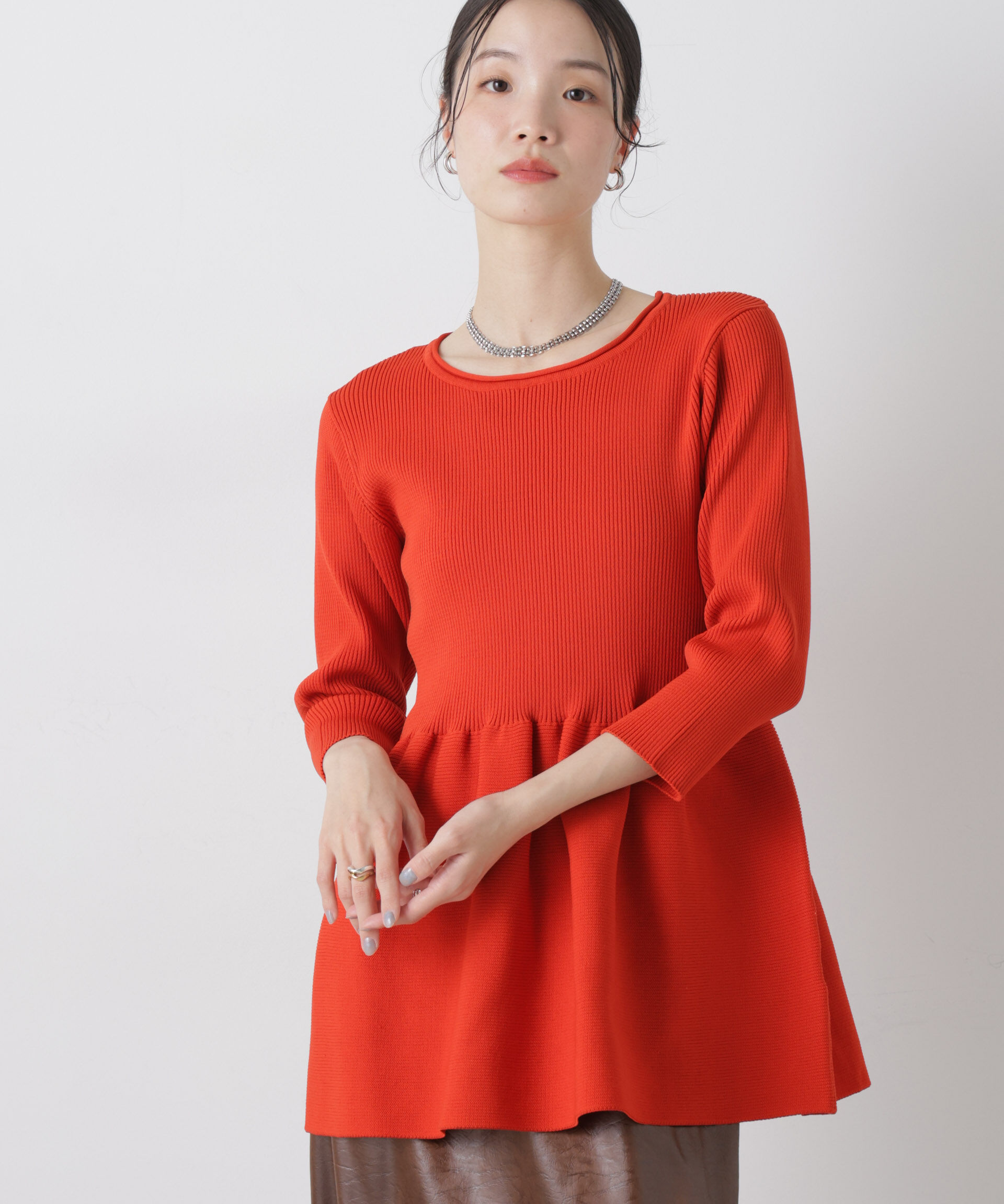 nano･universe「洗濯機洗い可スポンディッシュニットペプラムシルエットトップス」|ニット・セーター|