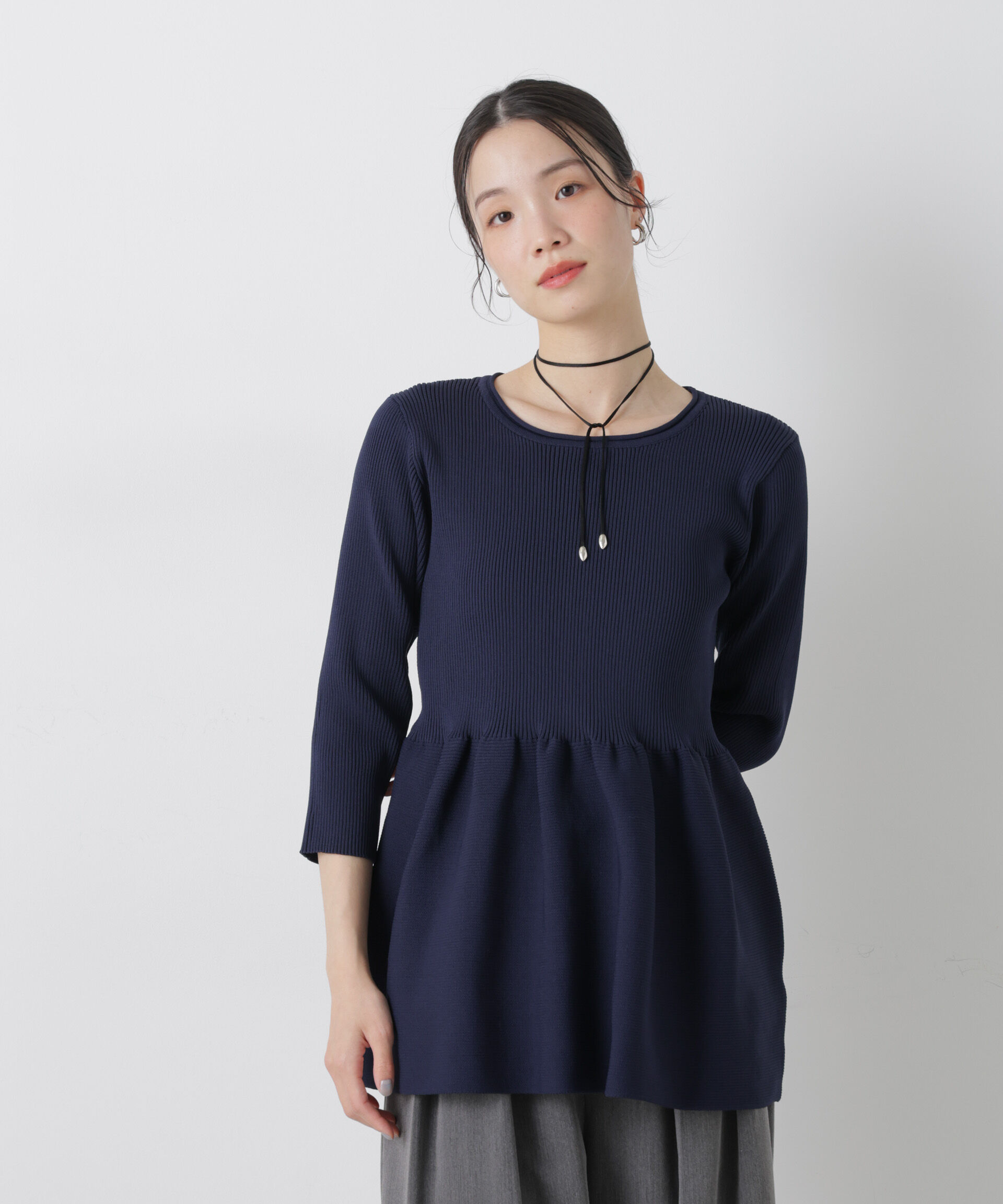 nano･universe「洗濯機洗い可スポンディッシュニットペプラムシルエットトップス」|ニット・セーター|