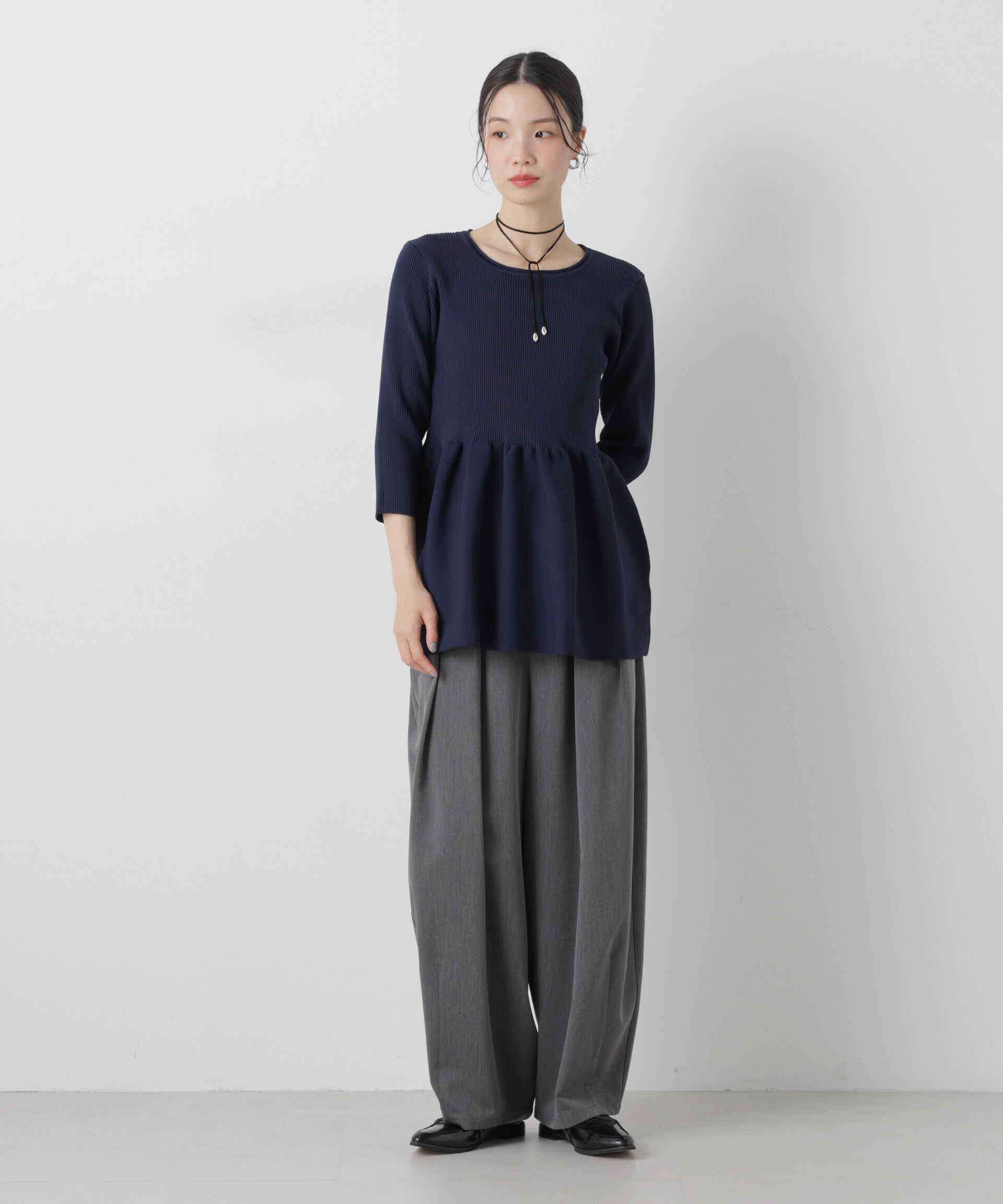 nano･universe「洗濯機洗い可スポンディッシュニットペプラムシルエットトップス」|ニット・セーター|