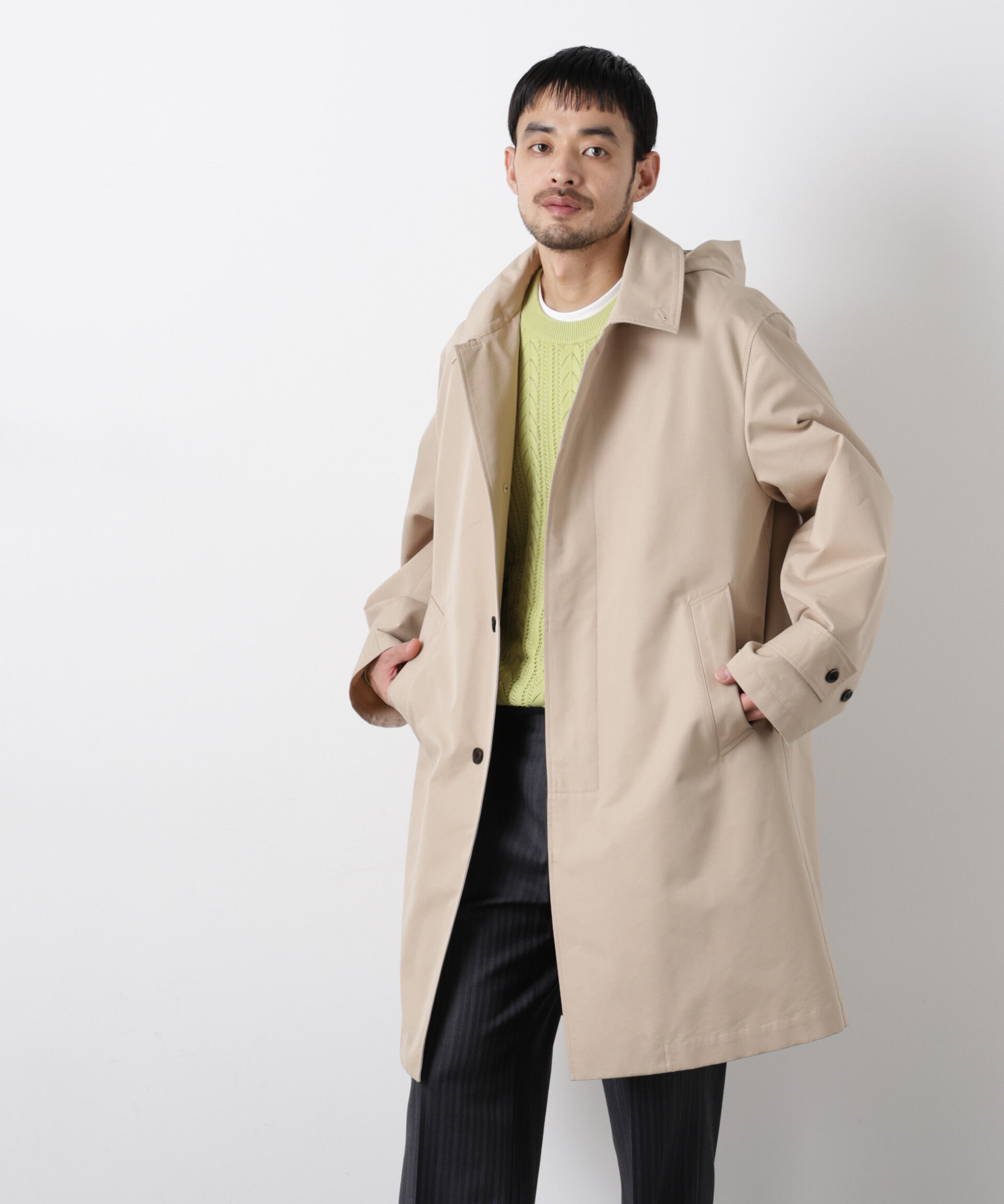 nano･universe「フーデッドステンカラーコート｢WARP PRINT｣ライニング」|その他|