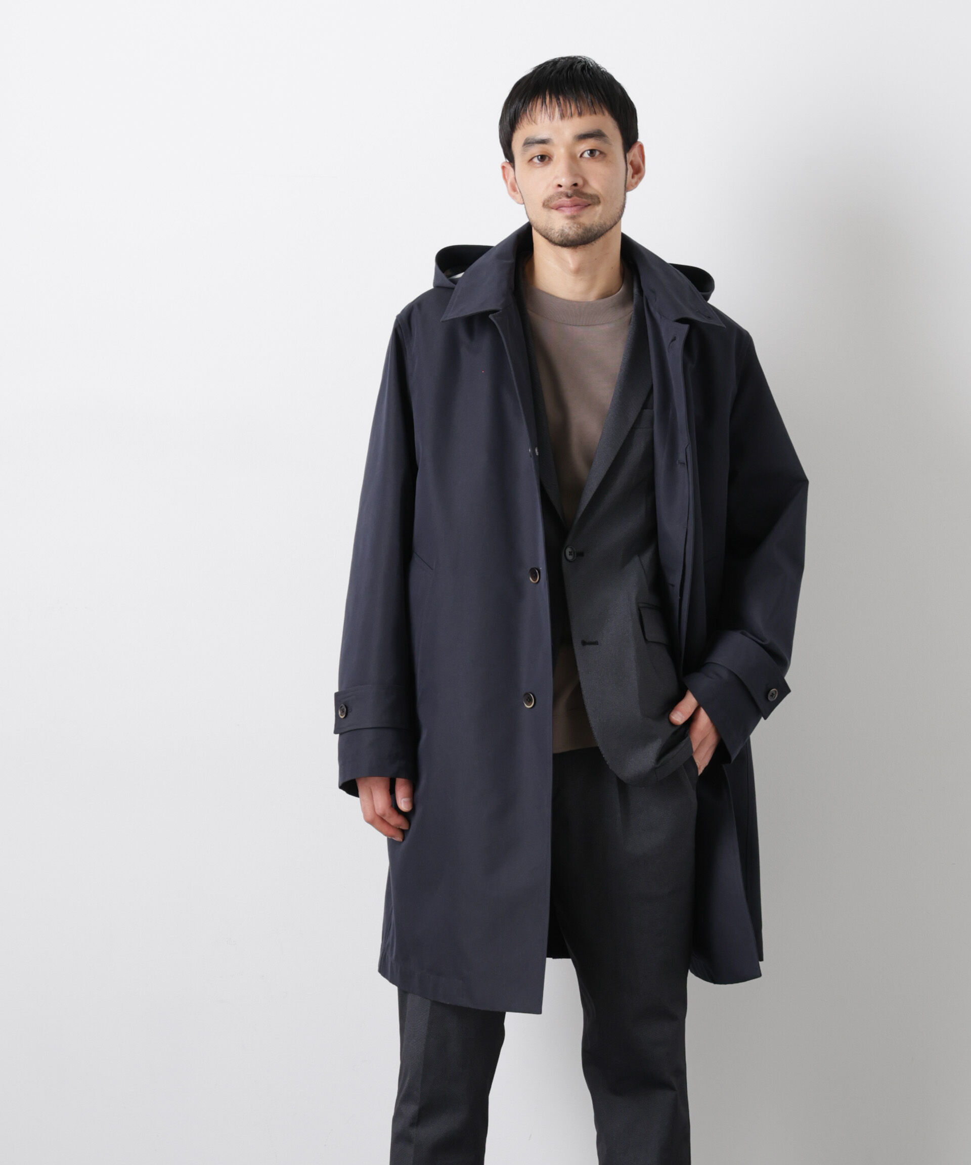 nano･universe「フーデッドステンカラーコート｢WARP PRINT｣ライニング」|その他|